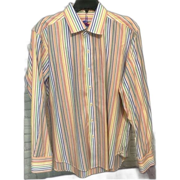 Robert Graham Men’s Long Sleeve Button Down Shirt Size Large Multicolored Stripe - Picture 1 of 9